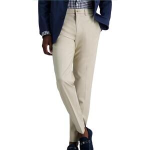 Haggar Men's Premium No Iron Khaki Straight Fit Flat Front Pant, Sand, 36x30